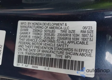 2023 Honda Cr-V Hybrid Sport z USA, uszkodzony, nr VIN 7FARS5H58PE013884